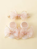 Baby Bow Decor Socks With Headband 0-6 mnths