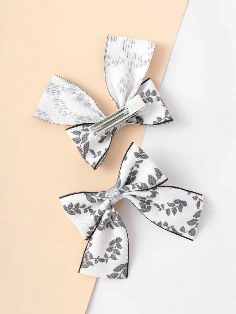 2 Piece Floral Print Hair Clips Set Grey
