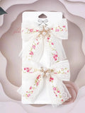 2 Piece Pink Floral Diamante Pearl Bow Hair Clips Set