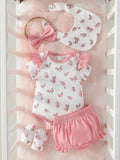Baby 5 Piece Floral Bodysuit And Shorts Set