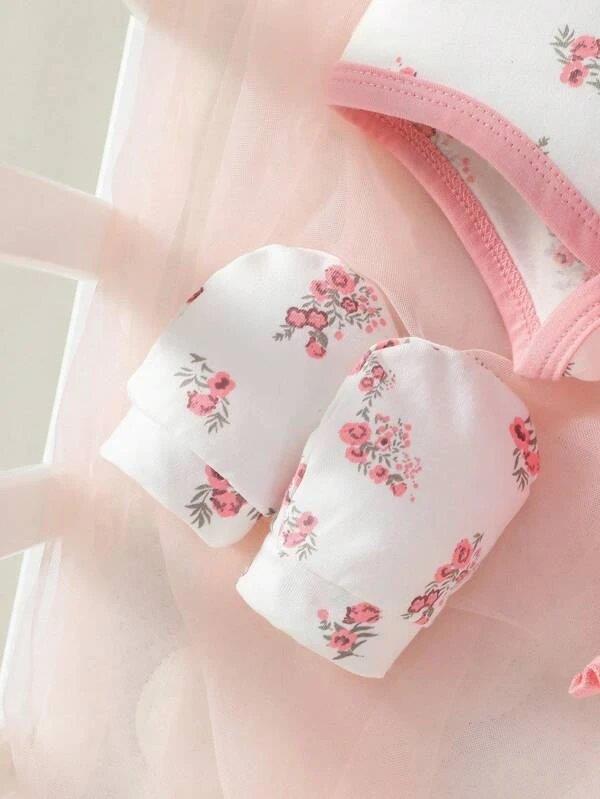 Baby 5 Piece Floral Bodysuit And Shorts Set