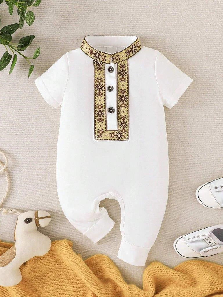 Baby Pattern Front Button Jumpsuit White