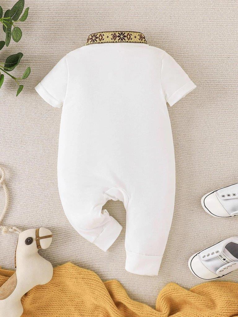 Baby Pattern Front Button Jumpsuit White
