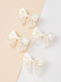 Set of 2 Beige Pearl Decor Hair Clips