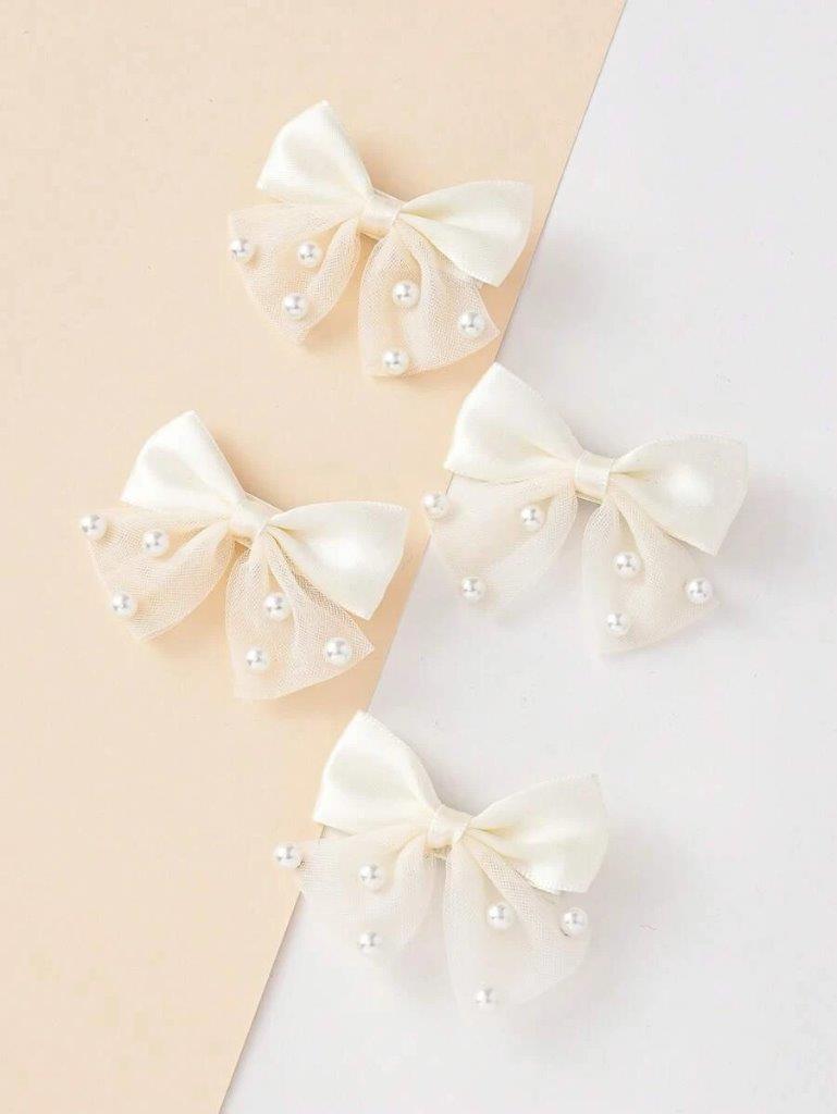 Set of 2 Beige Pearl Decor Hair Clips
