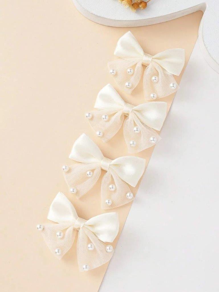 Set of 2 Beige Pearl Decor Hair Clips