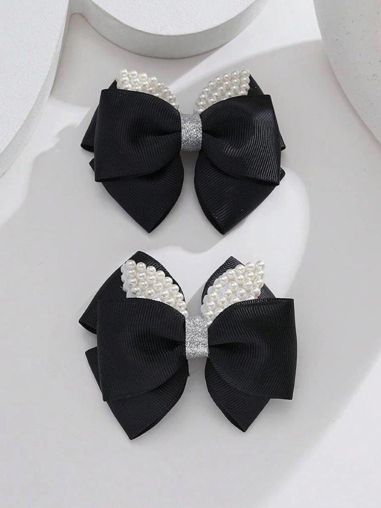 2 Piece Black Faux Pearl Hair Clips Set