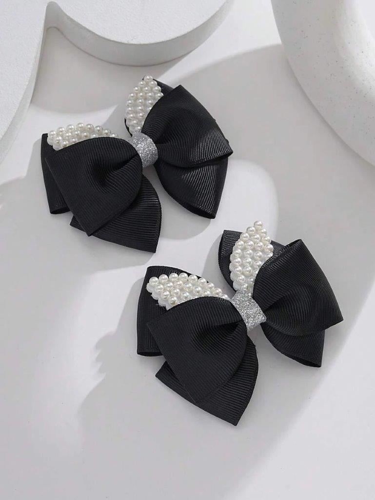 2 Piece Black Faux Pearl Hair Clips Set