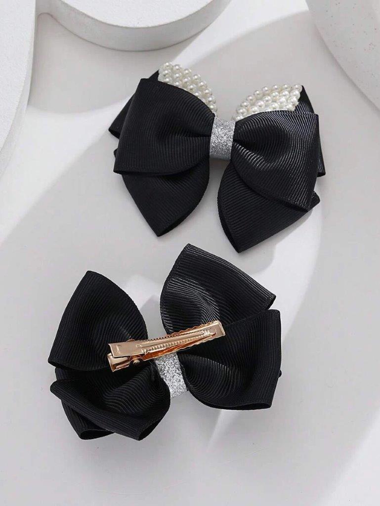 2 Piece Black Faux Pearl Hair Clips Set