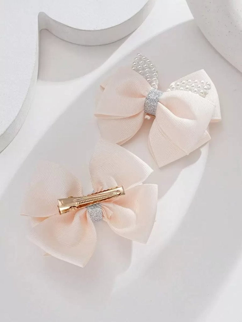 2 Piece Faux Pearl Beige Hair Clips Set