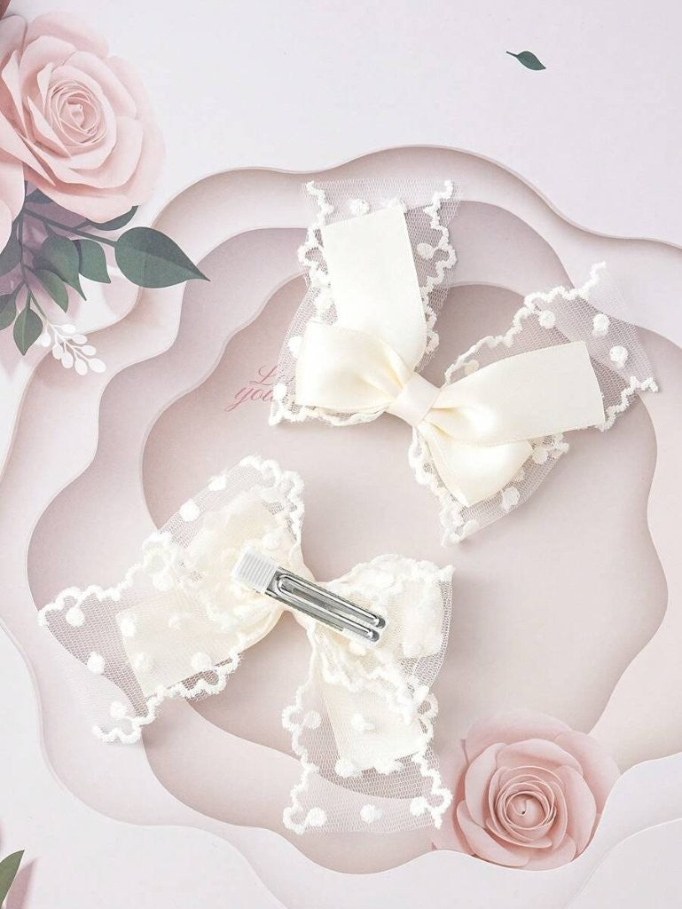 2 Piece Bowknot Design Hair Clips Beige