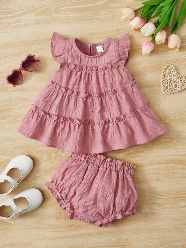 Baby Ruffle Tank Top Dress Set Pink