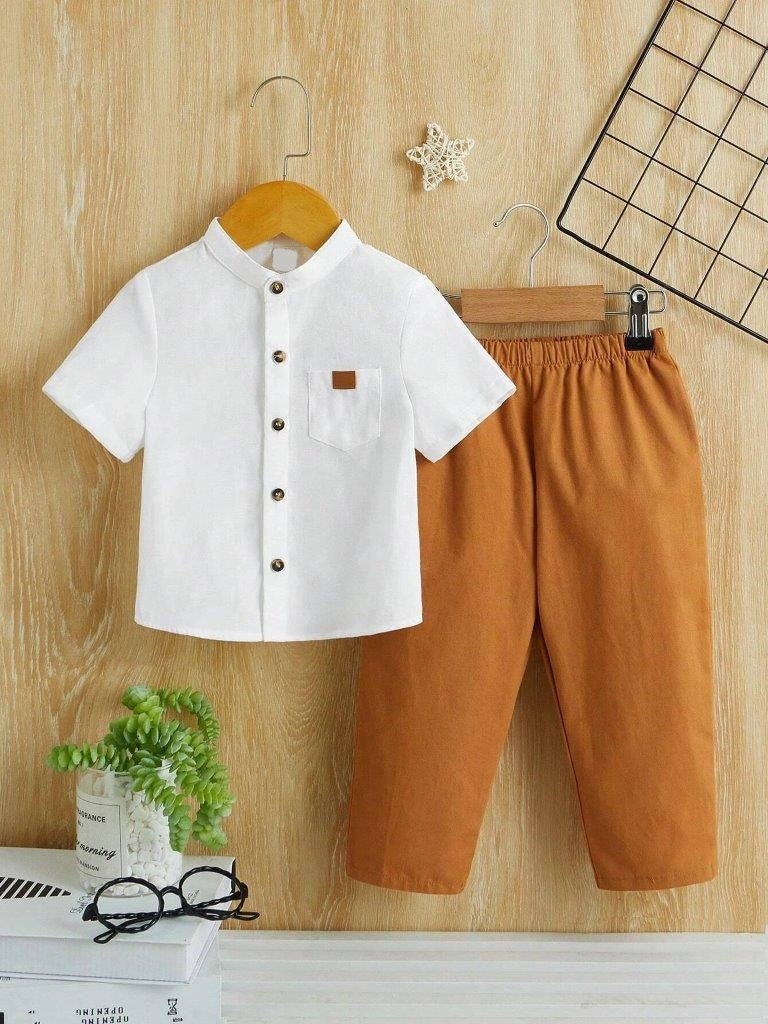 Baby Pocket Shirt And Pants Set Brown