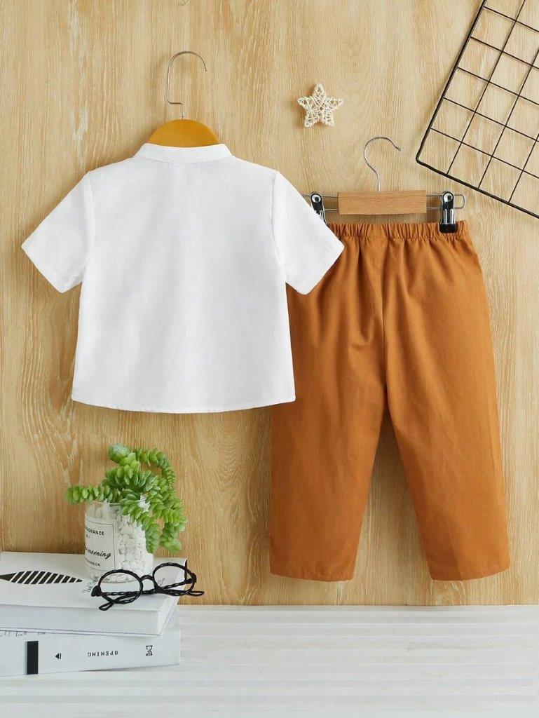 Baby Pocket Shirt And Pants Set Brown