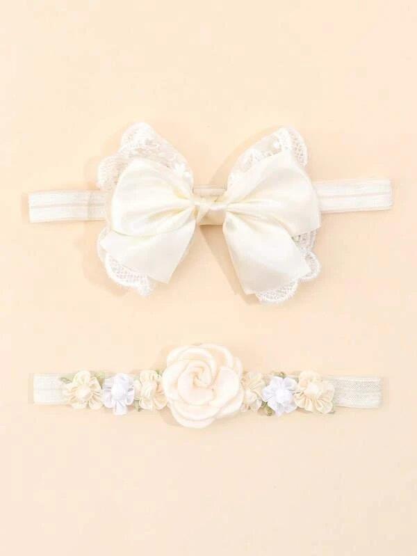 Baby 2 Piece Flower Headband Set Beige