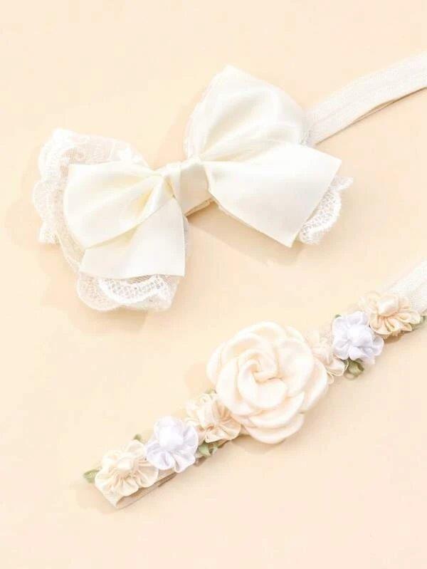 Baby 2 Piece Flower Headband Set Beige