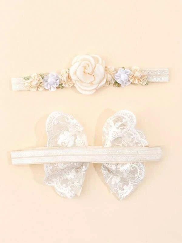 Baby 2 Piece Flower Headband Set Beige