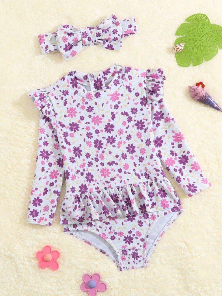 Baby Floral Print Swimming Costume Set