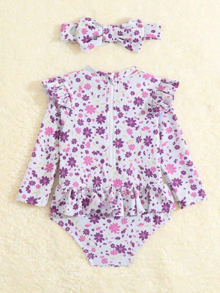 Baby Floral Print Swimming Costume Set