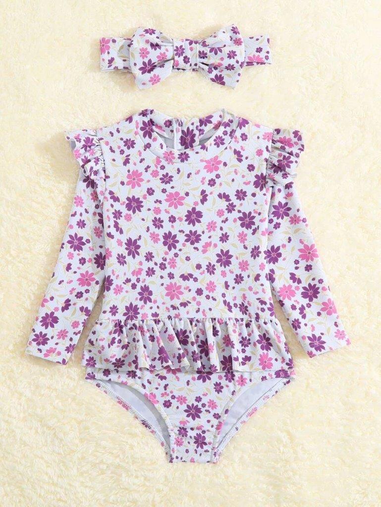 Baby Floral Print Swimming Costume Set