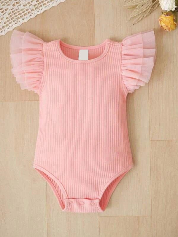 Baby Ruffle Trim Sleeve Ribbed Bodysuit