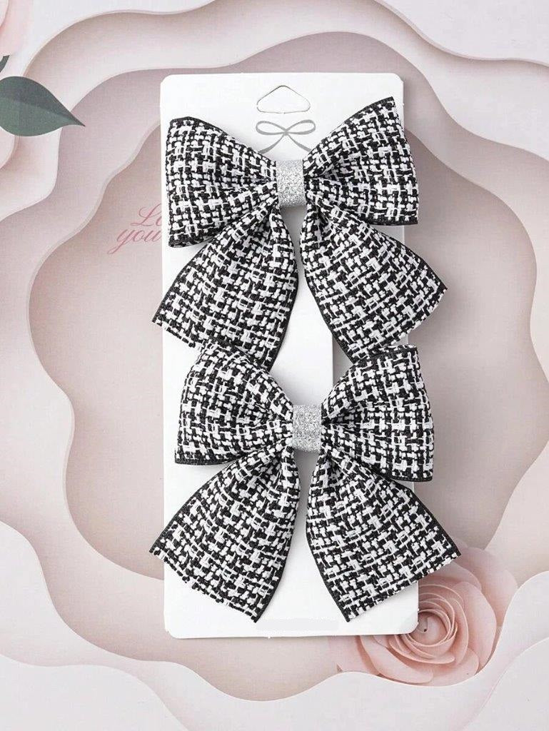 2 Piece Black And White Plaid Pattern Hair Clips Set