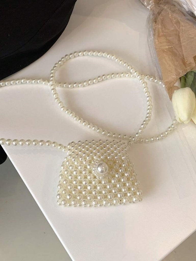 Girls Pearl Handmade Beaded Crossbody Bag