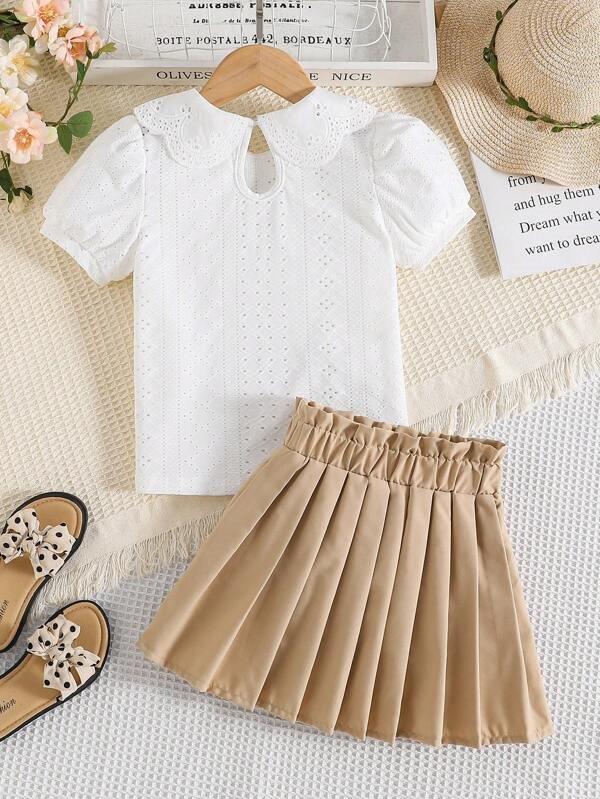 Toddler Girls Puff Sleeve Blouse And Skirt Set