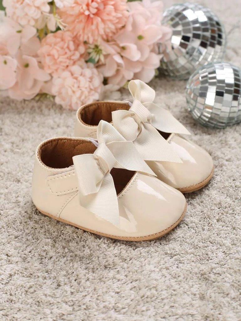 Baby Shiny Bow Flats Apricot