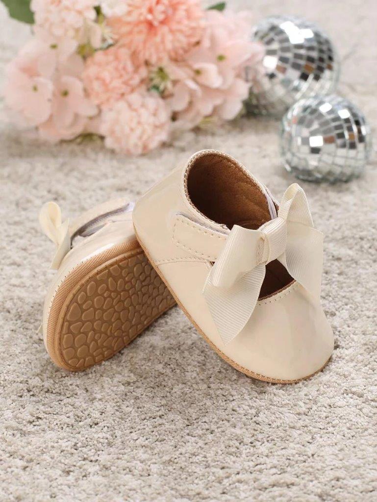 Baby Shiny Bow Flats Apricot