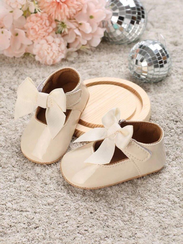 Baby Shiny Bow Flats Apricot