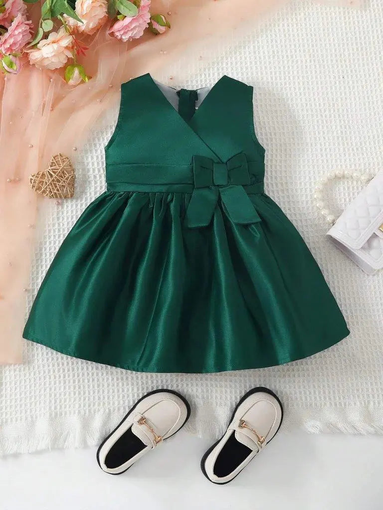 Baby Side Bow Detailed Dress Navy Emerald