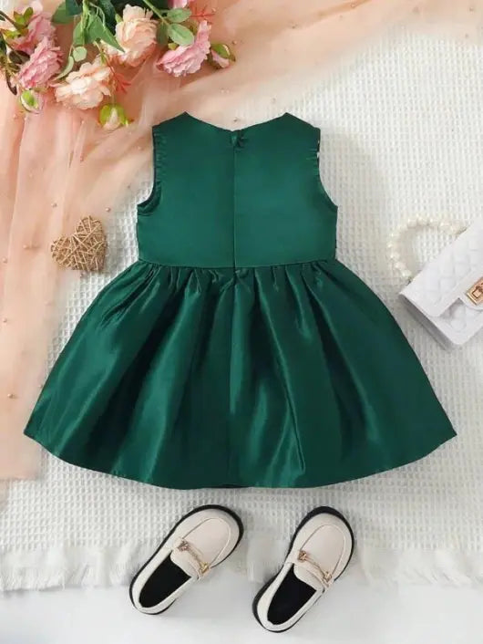 Baby Side Bow Detailed Dress Navy Emerald