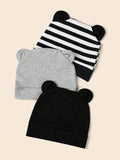 Baby 3 Piece Striped Beanie Set