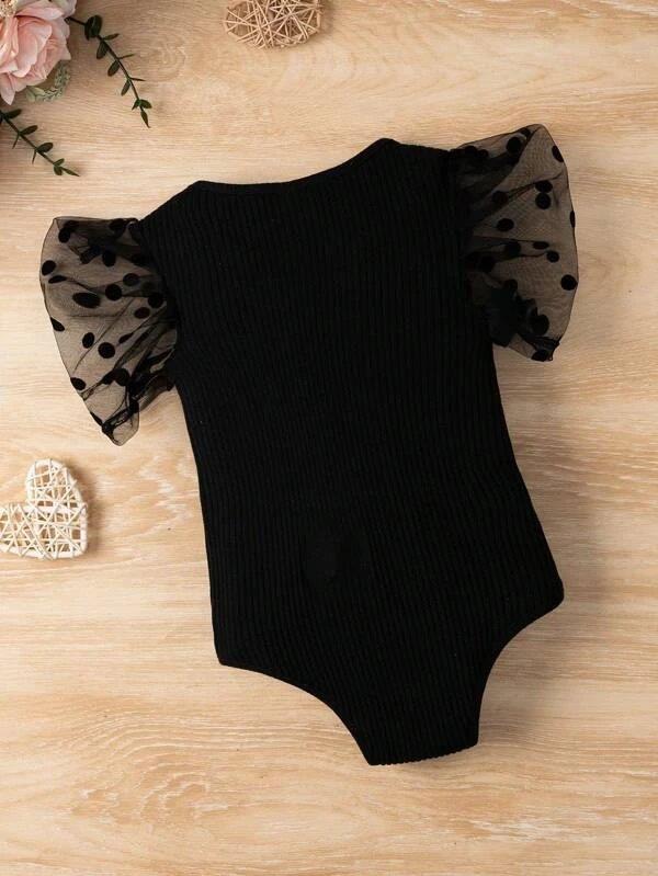 Baby Dotted Sleeve Ribbed Knit Bodysuit