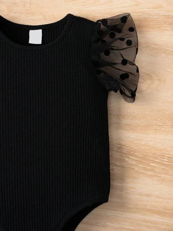 Baby Dotted Sleeve Ribbed Knit Bodysuit