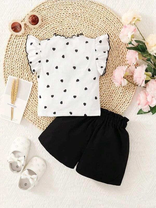 Baby Heart Print Tee And Shorts Set