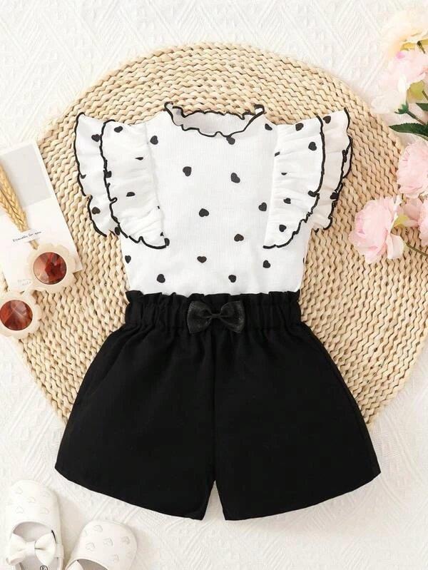Baby Heart Print Tee And Shorts Set