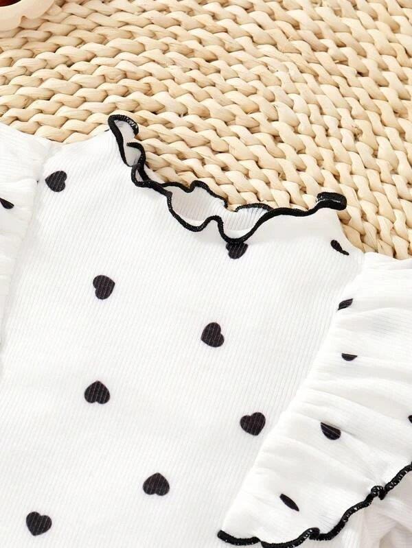 Baby Heart Print Tee And Shorts Set