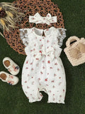 Lace Ruffle Trim Floral Romper