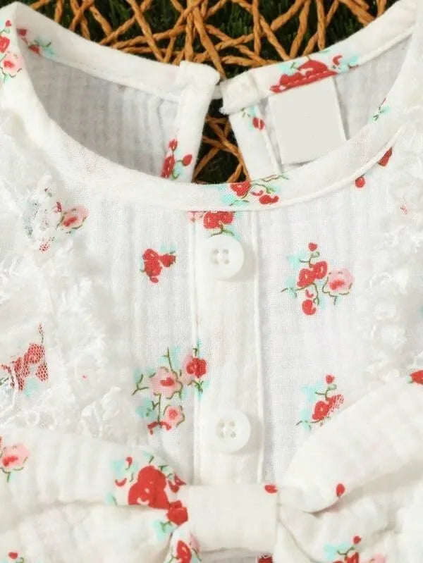 Lace Ruffle Trim Floral Romper