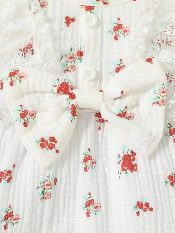 Lace Ruffle Trim Floral Romper