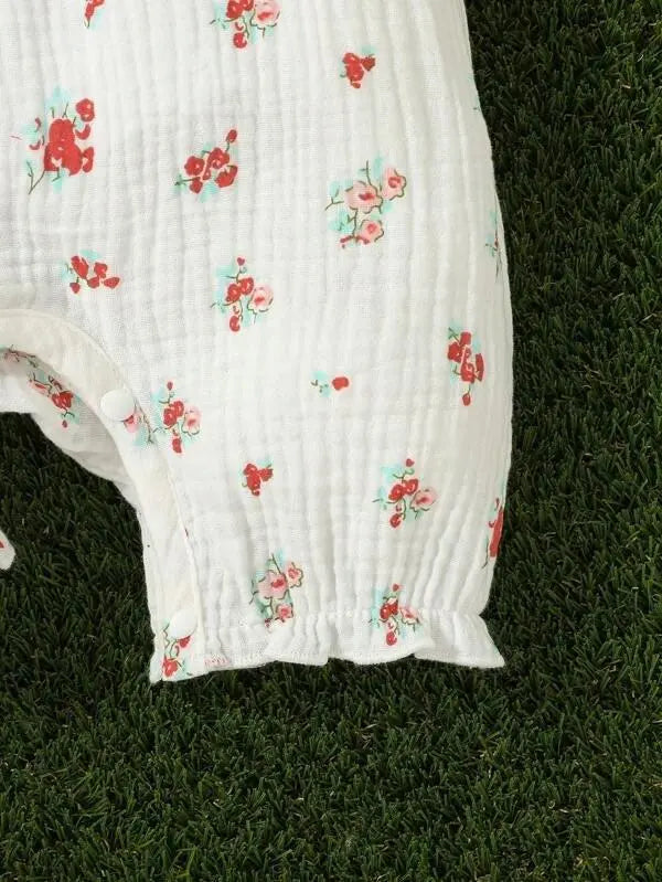 Lace Ruffle Trim Floral Romper