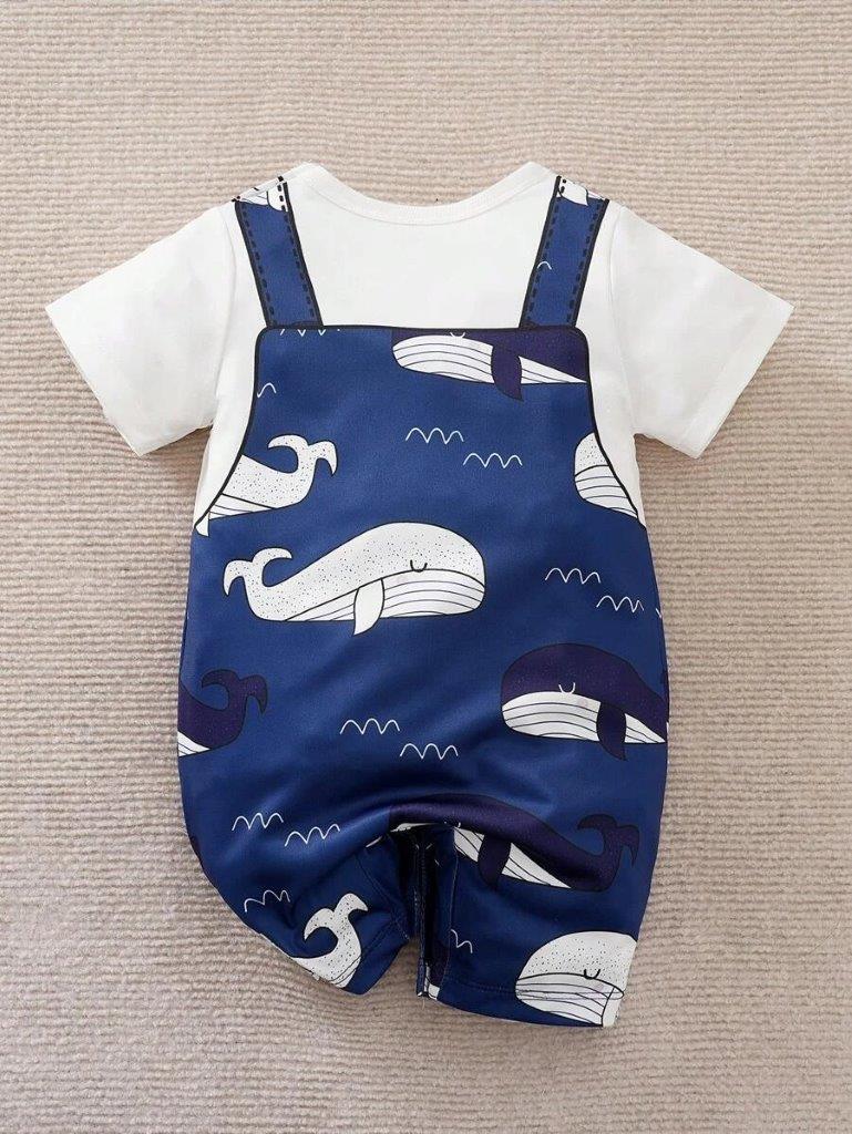 Baby Blue Cartoon Print 2 in 1 Romper
