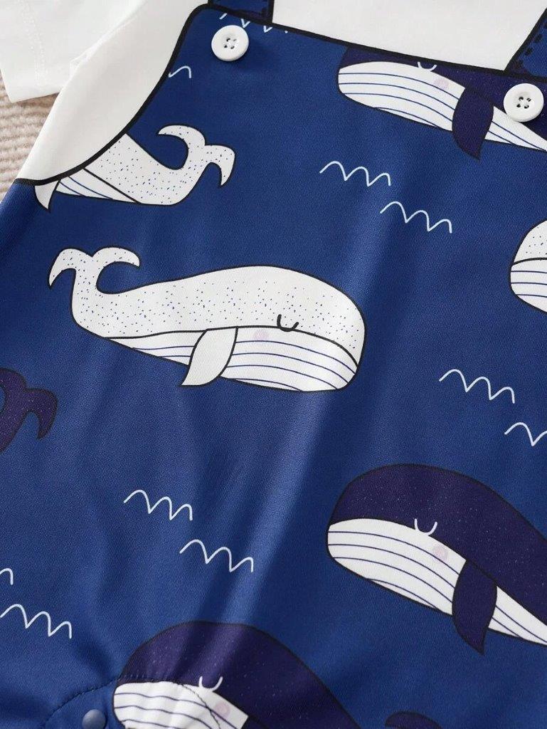 Baby Blue Cartoon Print 2 in 1 Romper