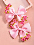 2 Piece Pink Rose Hair Clips