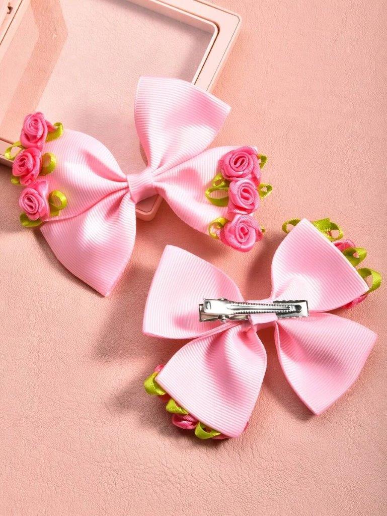 2 Piece Pink Rose Hair Clips