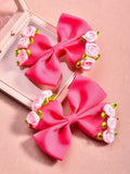 2 Piece Hot Pink Rose Hair Clips