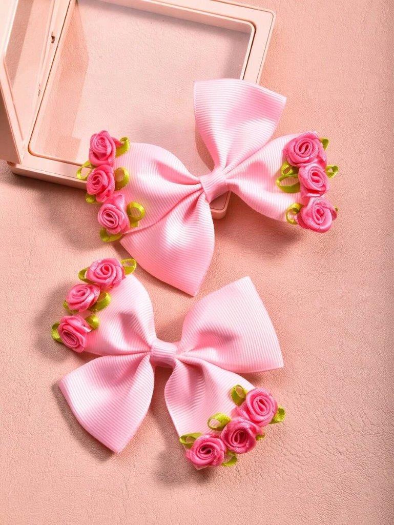 2 Piece Pink Rose Hair Clips