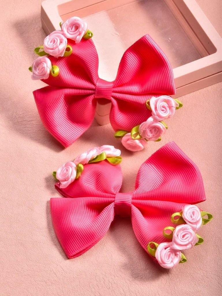 2 Piece Hot Pink Rose Hair Clips